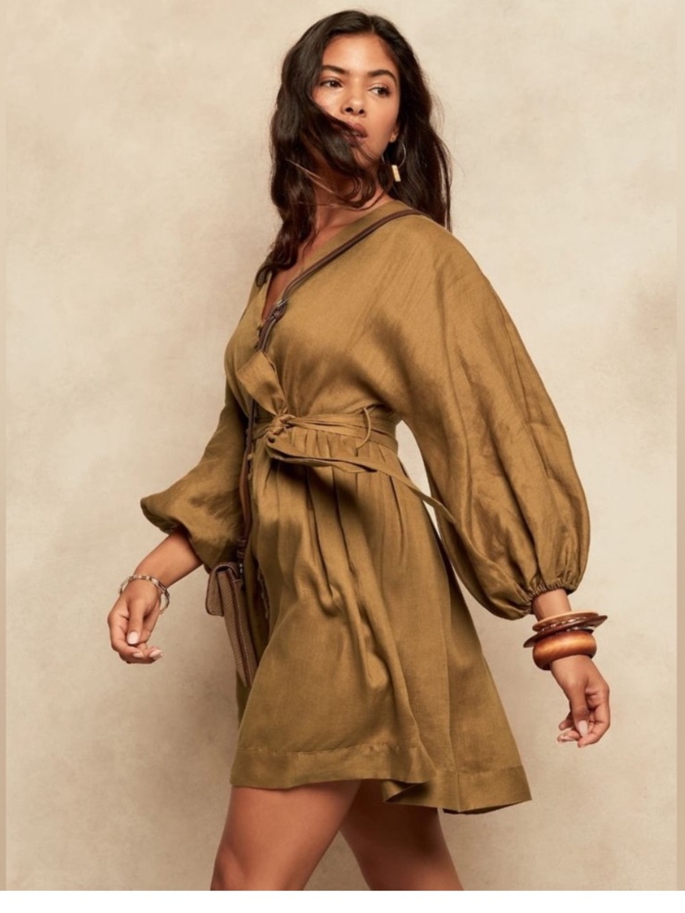 Banana Republic Linen Balloon Sleeve Button-Fronty Dress, Size 8 Excellent